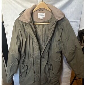 Basic Editions Women Large Olive Green Hooded Utility Parka Quilted Winter Coat